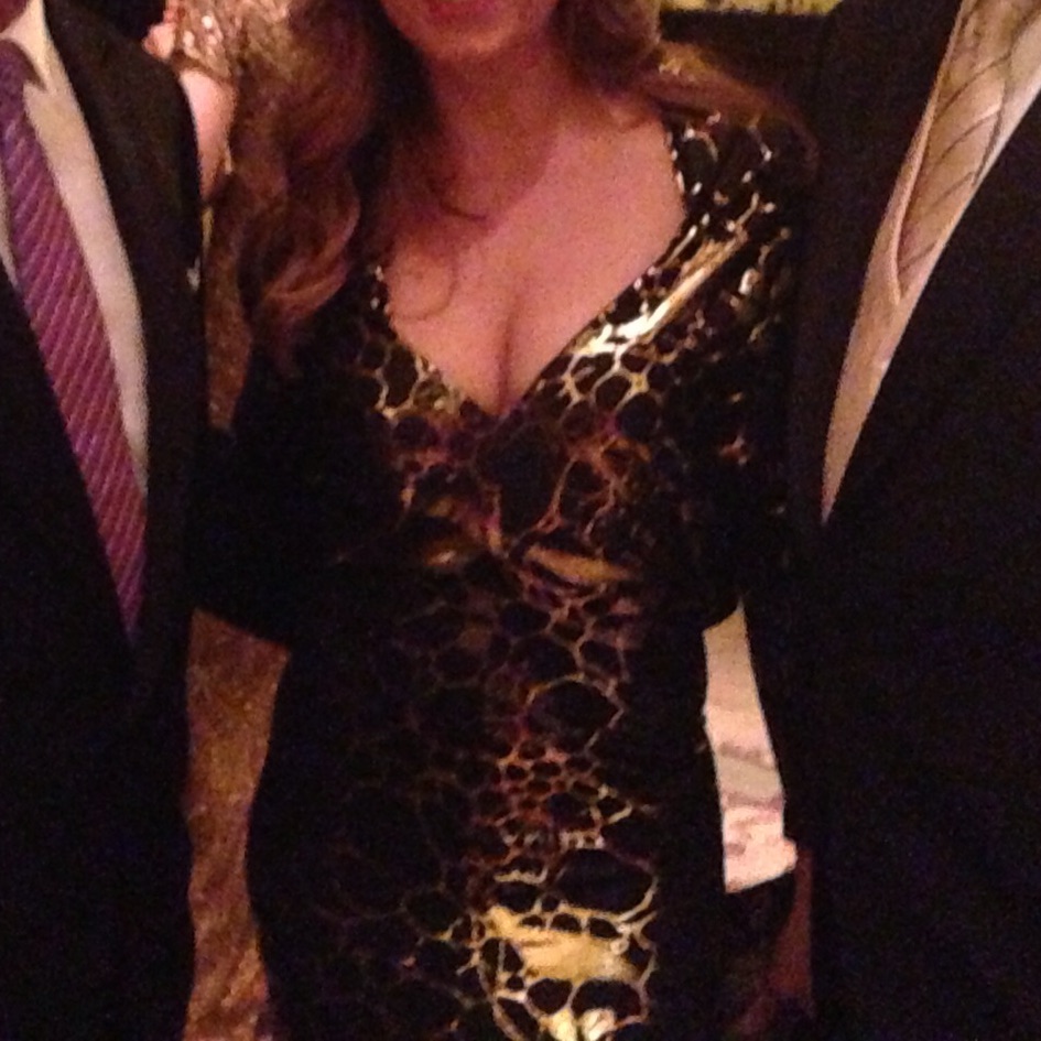 Gorgeous Sz M Black/ Gold Foil Long Evening Dress